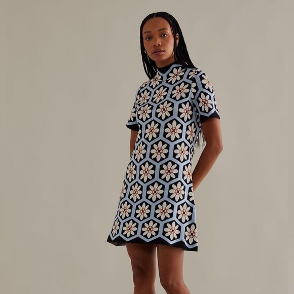 Anthropologie The Nina Short-Sleeve Mock-Neck Mod Mini Dress NWT - Picture 1 of 12